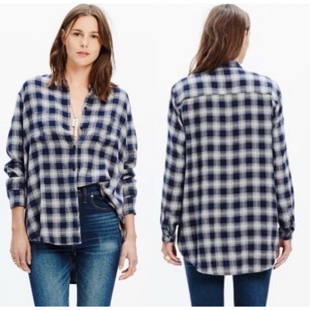 Madewell Flannel Pockets Oversized Boyfriend Shirt Andover Plaid‎ Button Up Sz S